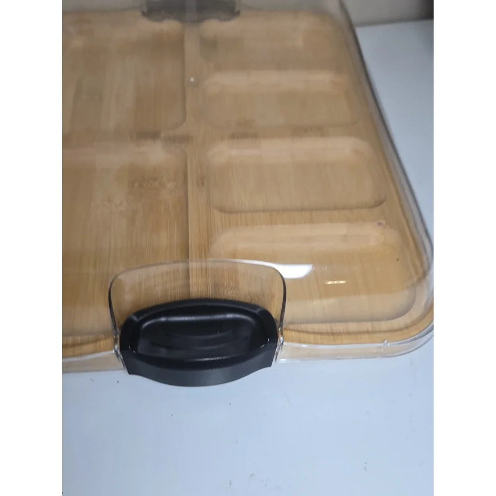 Farberware Build a Board Bamboo Charcuterie Serving Tray 6 Compartment Locking L